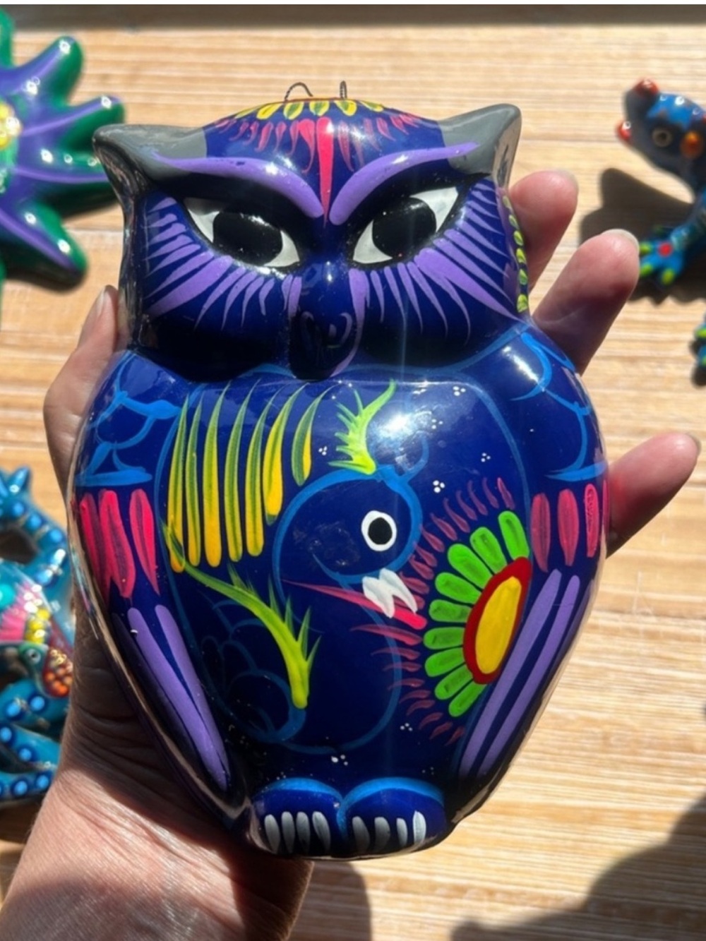 Hand Painted Mexican Folk Art Owl Wall Decor Clay Pottery